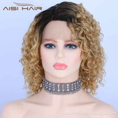 Aisi Hair Short Bob Ombre Blonde Curly Wave Swiss Lace Wigs Brazilian Hair For Black Women Lace Front Human Hair Wigs